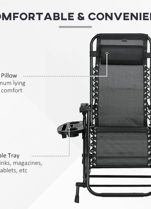 2 Outdoor Rocking Chairs Foldable Reclining Zero Gravity Lounge Rockers w/ Pillow Cup & Phone Holder, Black