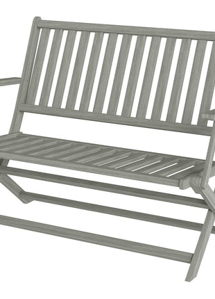 2-Person Foldable Wood Outdoor Bench with Backrest and Armrests for Garden, Porch, Park, Balcony, Gray
