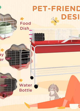 Two-Story Small Animal Cage Removable from Stand, Pet Habitat with Shelf & Wheels, 39" x 20.5" x 36.5", Red