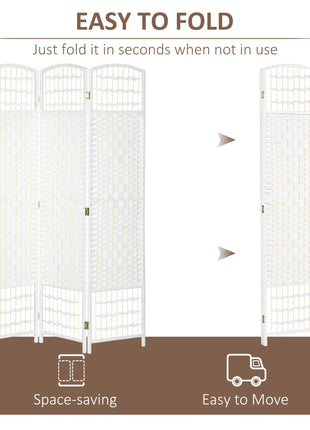 3 Panel Folding Room Divider Portable Privacy Screen Wave Fiber Room Partition for Home Office White