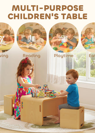 Kids Table and Chair Set, Height Adjustable Toddler Table and Chair Set for Kids Ages 3-8, Play, Learning, Natural
