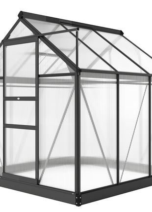 Polycarbonate Greenhouse, Heavy Duty Outdoor Aluminum Walk-in Green House Kit Vent Door, 6.2'x6.2'x6.6' Gray