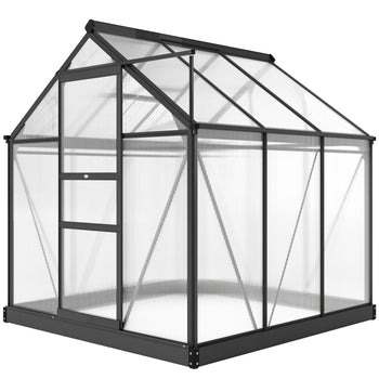 Polycarbonate Greenhouse, Heavy Duty Outdoor Aluminum Walk-in Green House Kit Vent Door, 6.2'x6.2'x6.6' Gray