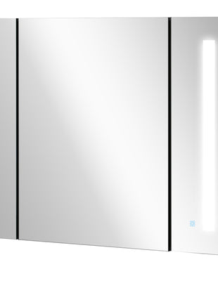 LED Lighted Medicine Cabinet with Mirror, 35.5"W x 25.5"H Wall Mounted Bathroom Cabinet with 3 Cupboards, Memory Function, USB Charge, High Gloss Black
