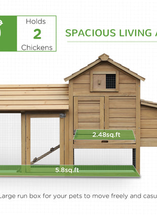 59" Small Wooden Chicken coop Hen House Poultry Cage for Outdoor Backyard with 2 Doors, Nesting Box and Removable Tray, Natural Wood