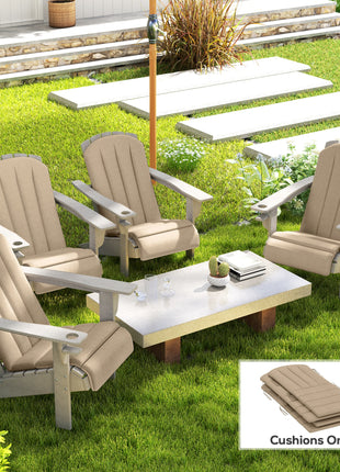 Set of 4 Outdoor Chair Cushions, High Back Adirondack Chair Cushion with Ties, High-Density Foam, Beige