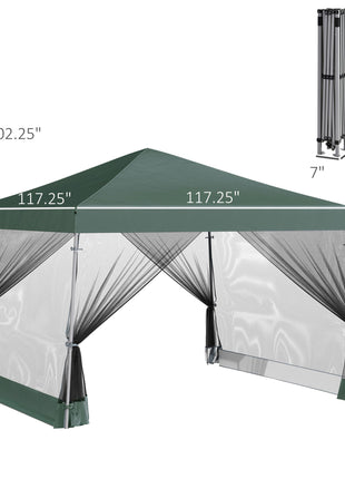 Slant Leg Pop Up Canopy Tent with Netting and Carry Bag, Instant Sun Shelter, Tents for Parties, Height Adjustable, for Outdoor, Garden, Patio, (11.5'x11.5' Base / 10'x10' Top), Green