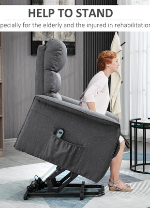 Power Lift Assist Recliner Chair for Elderly with Remote Control, Linen Fabric Upholstery Gray