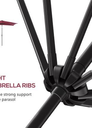 9' x 7' Solar Umbrella, LED Lighted Patio Umbrella for Table or Base with Tilt & Crank, Outdoor Umbrella for Garden, Deck, Backyard, Pool, Beach, Wine Red