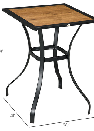 28" Outdoor Dining Table, Faux Wood Patio Furniture, Square Wood-Like Garden Table with Water Safe Design, Brown