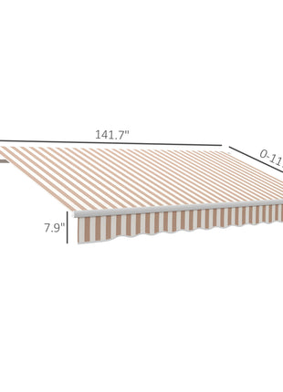 12' x 10' Manual Retractable Awning Outdoor Sunshade Shelter with Adjustable & Versatile Design, Beige and White