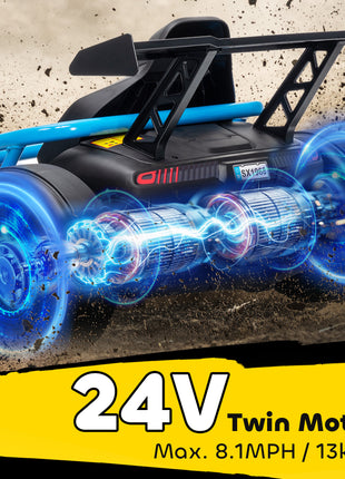 24V 7AH Kids Electric Go Kart, 8.1 MPH Battery Powered Drift Kart with Dual Motors, Soft Start for 8-12 Years, Blue