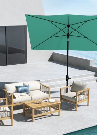 6.5' x 10' Rectangular Market Umbrella, Patio Outdoor Table Umbrella with Crank and Push Button Tilt, Teal