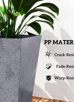 28" Tall Planters, Set of 3 Plastic Flower Pots with Marble Finish and Drainage Holes, Stackable Taper Planters, Gray