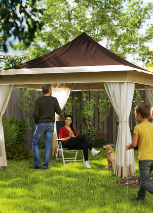 12 x 12 ft. Canopy Tent with Mesh Netting, UPF50+ Pop Up Tent with Carry Bag for Garden, Patio, Brown