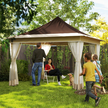 12 x 12 ft. Canopy Tent with Mesh Netting, UPF50+ Pop Up Tent with Carry Bag for Garden, Patio, Brown