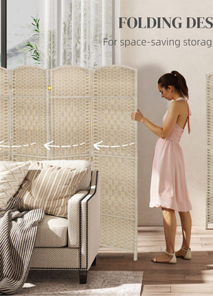 Folding Room Divider Screen 4 Panel 6' Tall Privacy Screen Freestanding Wood Partition for Home Office, Washed Oak
