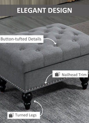 Ottoman with Storage for Living Room, 25" Storage Ottoman with Removable Lid, Button-Tufted Fabric Bench for Footrest and Seat with Wood Legs, Gray