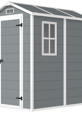 6' x 4' Outdoor Storage Shed, Plastic Shed with Floor, Window, Lockable Door and Vents for Outdoor Patio Storage, Gray