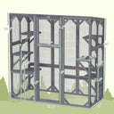 Large Wooden Catio Outdoor with 6 Jumping Platforms, Weatherproof Roof, for 1-3 Cats, 59" x 28" x 60", Gray