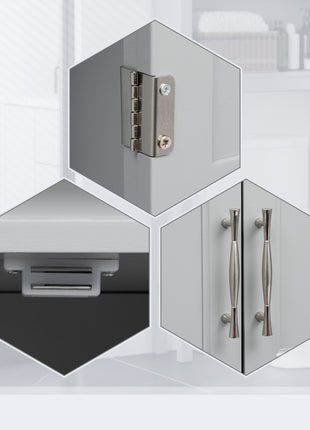 Modern Over The Toilet Storage Cabinet, Double Door Bathroom Organizer with Inner Adjustable Shelf and Open Shelf, Gray
