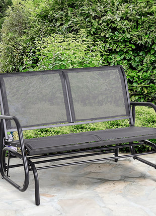 2-Person Outdoor Glider Bench Patio Double Swing Rocking Chair Loveseat w/Power Coated Steel Frame for Backyard Garden Porch, Grey