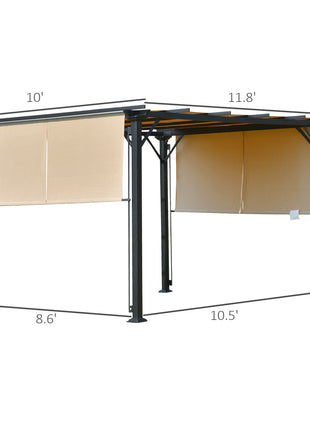 12' x 10' Outdoor Retractable Pergola Canopy with Sun Shade Unique Design Canopy Patio Metal Shelter for Garden Porch Beach, Beige