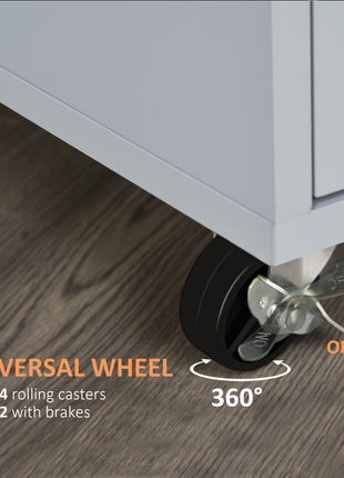 Kitchen Island Cart, Rolling Island Table with Solid Wood Top, Trolley Cart with Drawer, Storage Cabinet & Towel Rack, Gray
