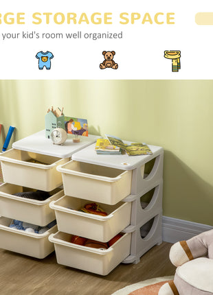 3 Tier Kids Storage Unit, Toy Organizers and Storage with 6 Drawer Chest for Kids Bedroom Nursery Kindergarten Living Room for Boys Girls Toddlers, Cream White