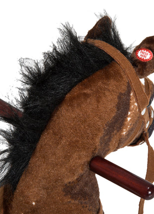 Kids Wooden Plush Ride-On Rocking Horse Chair Toy with Realistic Sounds Dark Brown/White