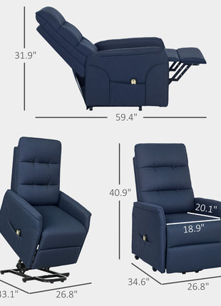 Power Lift Chair for Elderly, Fabric Recliner Sofa with Remote Control, Side Pockets, Quick Assembly, Deep Blue