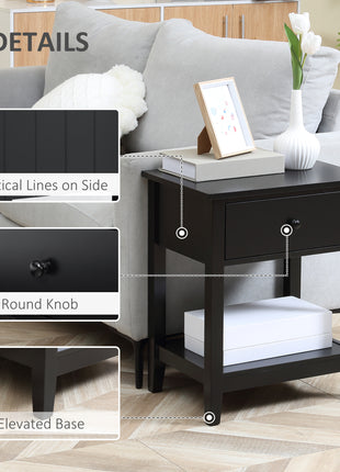 Modern Side Table for Living Room, End Table, 2-tier Side Table with Drawer and Storage Shelf, Black