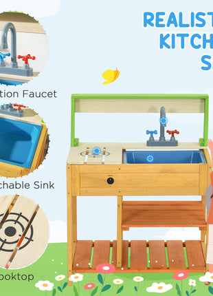 Mud Kitchen for Kids Outdoor Kitchen Playset w/ Realistic Kitchen Toys, Faucet Sink Storage Shelves for Ages 3-8 Years