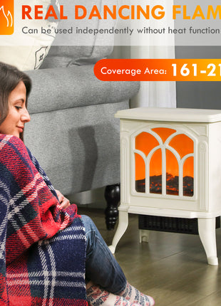 Electric Fireplace Heater, Freestanding Fireplace Stove with Realistic Logs and Flame Effect, 750W/1500W, Beige