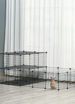 Pet Playpen with Door, Metal Mesh Cage with Mallet, Black