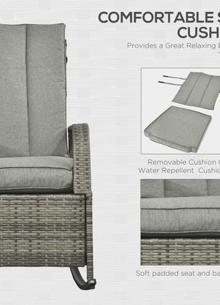 PE Rattan Rocking Recliner with Footrest, Gray