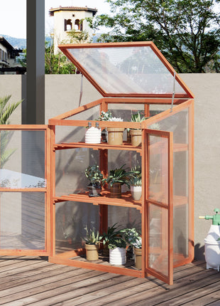 Wooden Cold Frame Greenhouse Small Mini Planter Box, 30" L x 24" W x 44" H, Natural