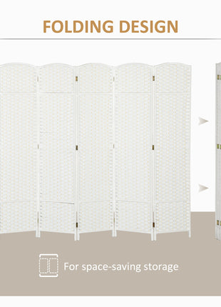 Folding Room Divider Screen 6 Panel 5.6 ' Tall Privacy Screen Freestanding Room Partition for Home Office, White