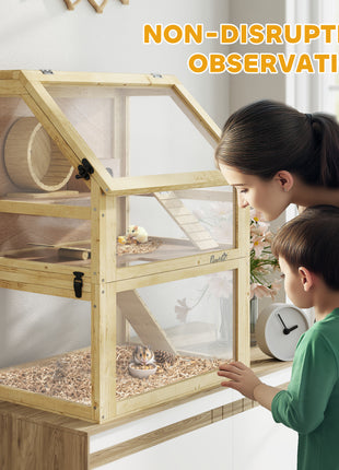 3 Tier Wooden Hamster Cage w/ Detachable Bottom, Hut, Seesaw, Exercise Wheel, Ramps, 24" x 16" x 29.5"