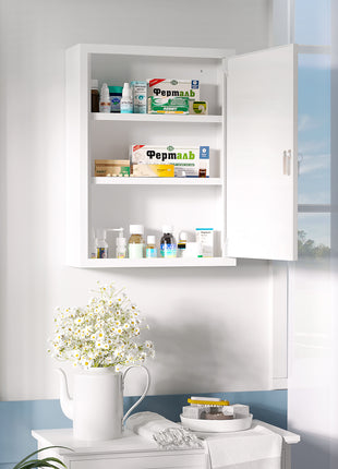 16" x 21" Lockable Medicine Cabinet, 3 Tier Steel Medical Wall Box with 2 Keys and Shelves for Bathroom, White