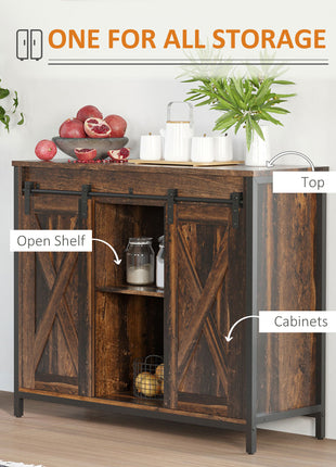 Industrial Sideboard Buffet Cabinet, Coffee Bar Cabinet, Kitchen Cabinet with Sliding Barn Doors, Storage Cabinets and Adjustable Shelves for Living Room, Home Bar, Rustic Brown