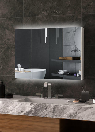 Bathroom Mirror Cabinet with Light, Bathroom Storage Cupboard with USB Charge, Adjustable Shelf, 35.5"W x 25.5"H, White
