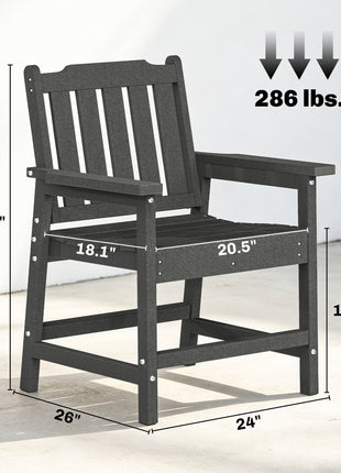 2 Piece All-Weather Patio Chairs, HDPE Patio Dining Chair Set, Heavy Duty Wood-Like Outdoor Furniture, Gray