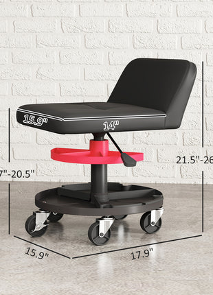 Rolling Creeper Garage Stool, 300 LBS Capacity Mechanic Stool with 360° Wheels, Tool Tray, Adjustable Height, Black