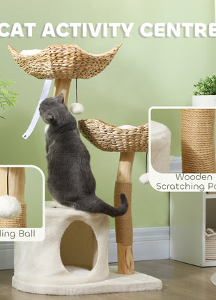 37 Inch Modern Cat Tree w/ Wooden Scratching Posts, Condo, Beds, Cushions, Toy Balls & Anti-Tip Kit