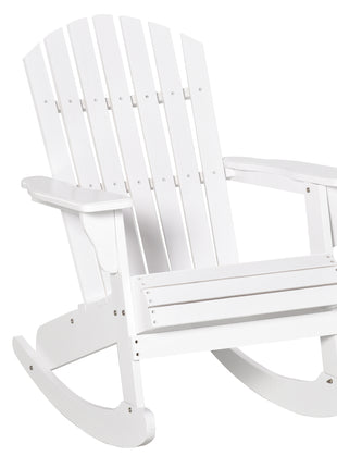 Wooden Adirondack Rocking Chair Outdoor Lounge Chair Fire Pit Seating with Slatted Wooden Design, Fanned Back, White