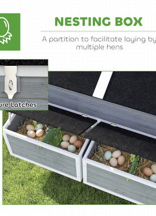 59" Wooden Chicken Coop w/ Wheels, Handles, 2 Nesting Boxes, 2 Trays, 4 Perches, Chicken Tractor for 4-6 Chickens, Gray