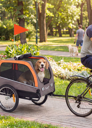 Dog Bike Trailer, Pet Cart Bicycle Carrier with 2 Entrances, Quick Release Wheels, Reflectors, Flag, Safety Leash