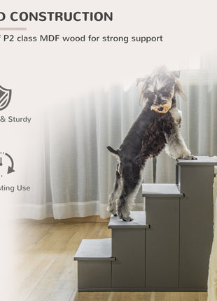 Pet Stairs, Small Dog Steps for Couch Bed with Cushioned Removable Covering, 15.75" x 23.25" x 21.25", Grey
