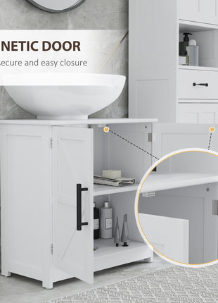 Farmhouse Pedestal Sink Storage Cabinet, Bathroom Sink Cabinet with 2 Barn Doors and Adjustable Shelf, White